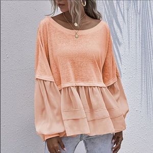 ‼️LAST ONE-LARGE‼️Orange Ruffle Hem Oversized Top